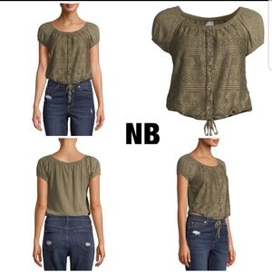 NB Cinched Button Tie Front Top-Green